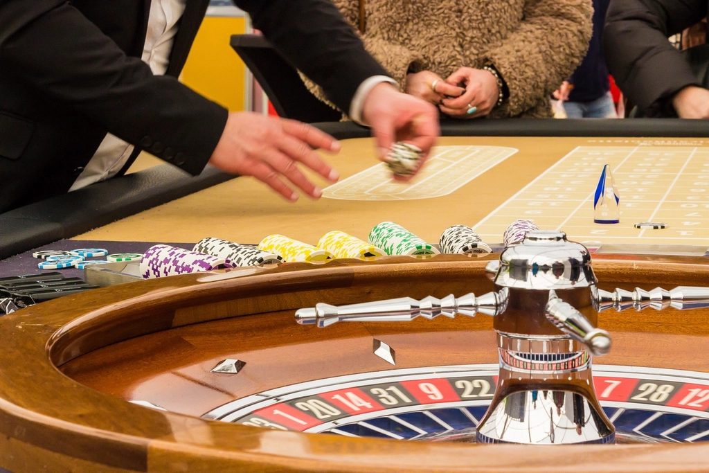 Casino table game with chips and cards